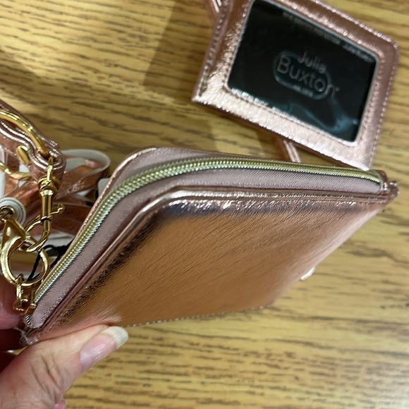 NEW Julia Buxton Pebble Zip Tassel Wristlet & CardHolder, metallic pink - Picture 10 of 11